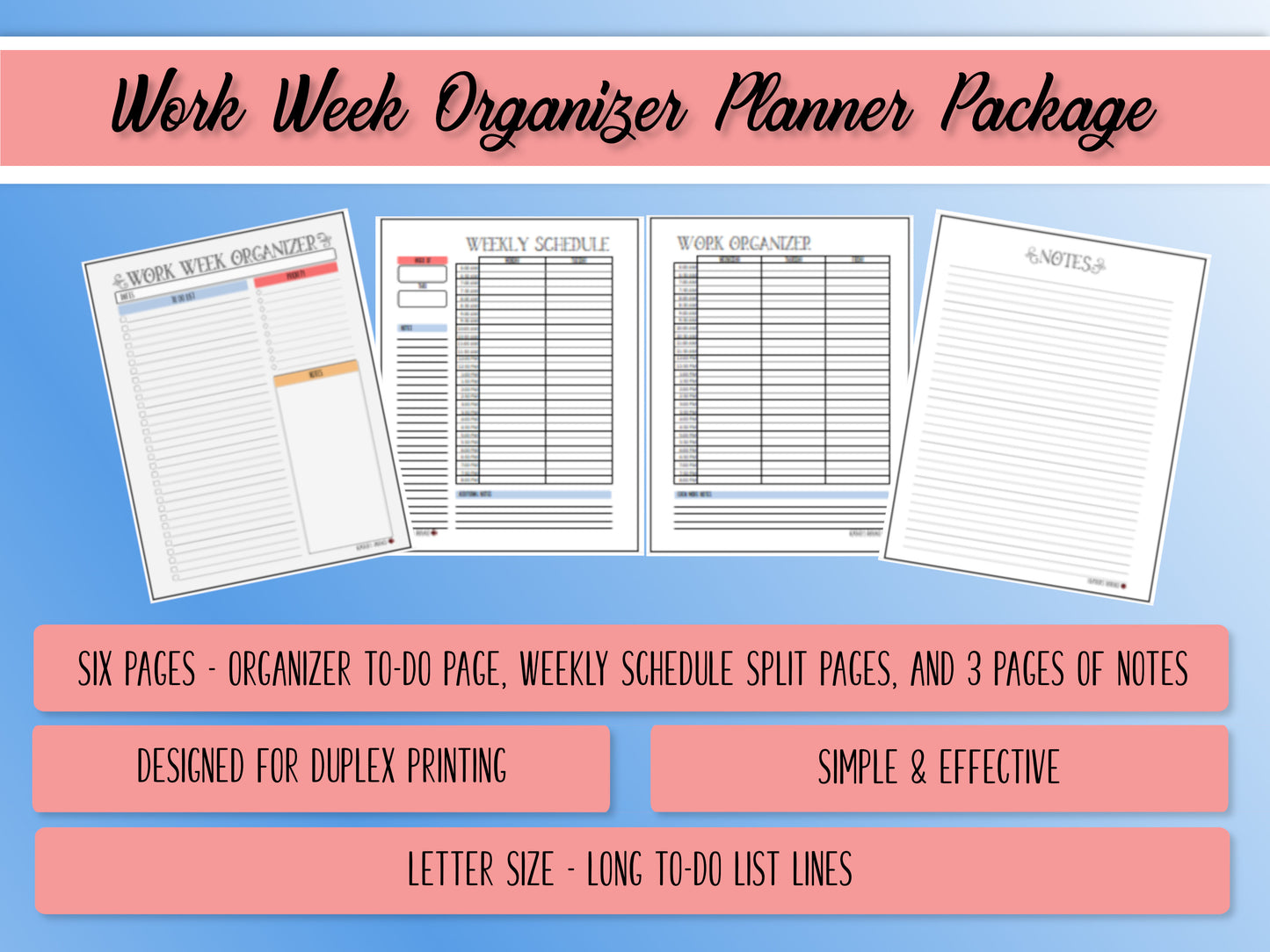 Work Week Organizer Planner Package